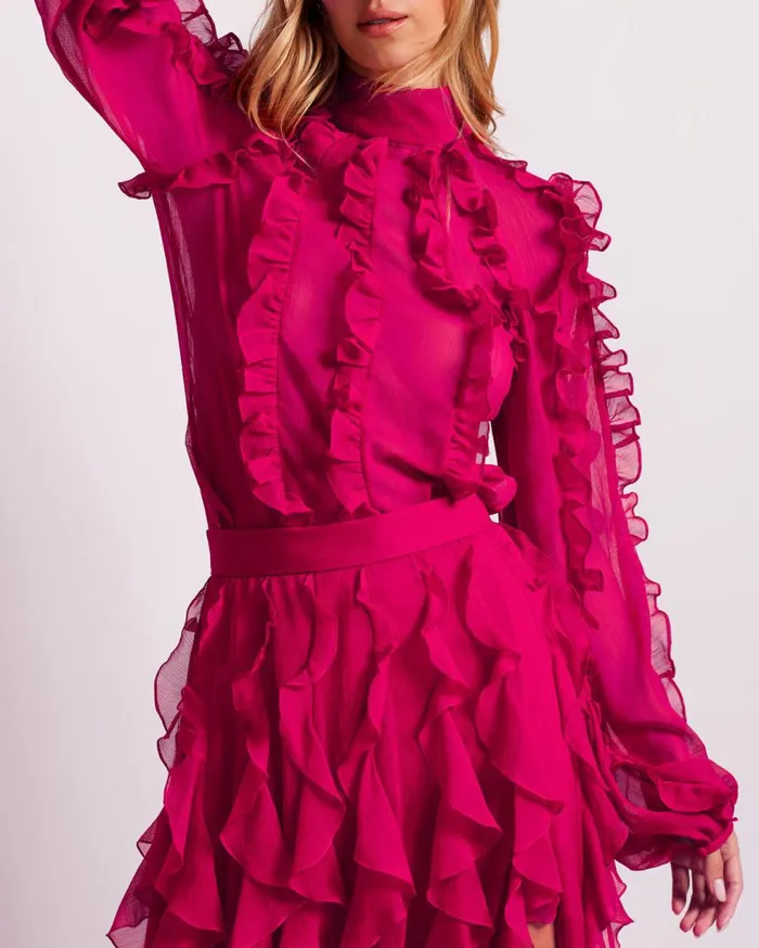 Matching Sets Women Patbo Ruffle High Neck Blouse Fuchsia