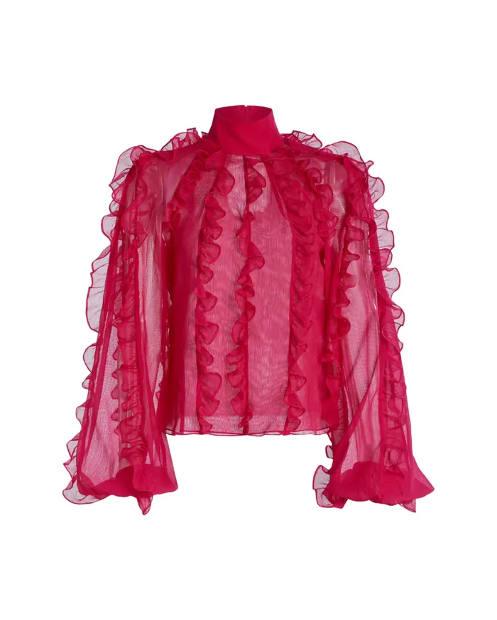 Matching Sets Women Patbo Ruffle High Neck Blouse Fuchsia