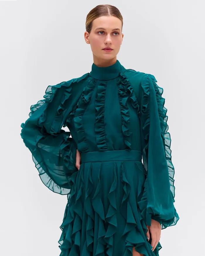 Matching Sets Women Patbo Ruffle High Neck Blouse Galapagos