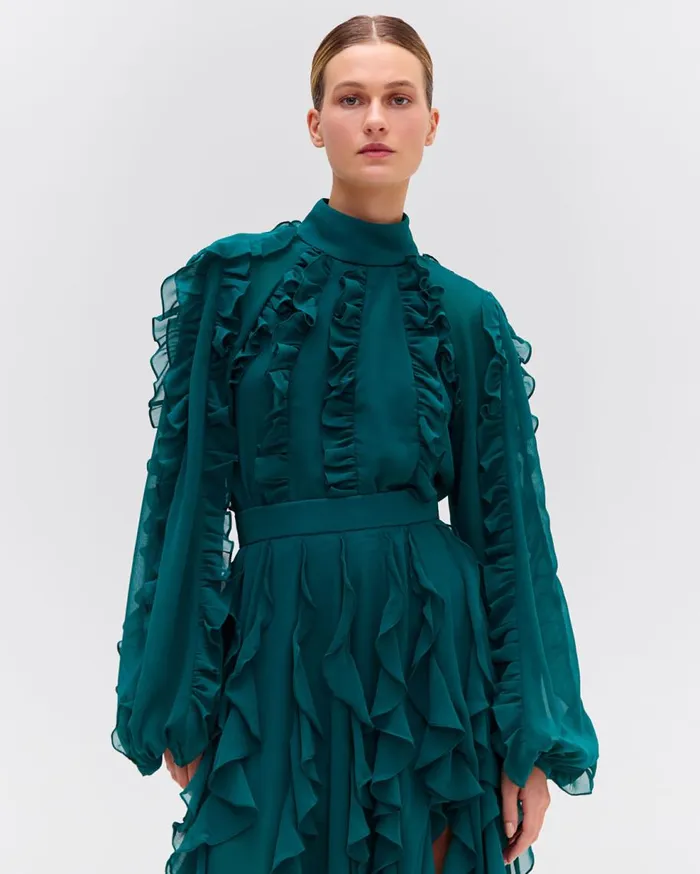 Matching Sets Women Patbo Ruffle High Neck Blouse Galapagos