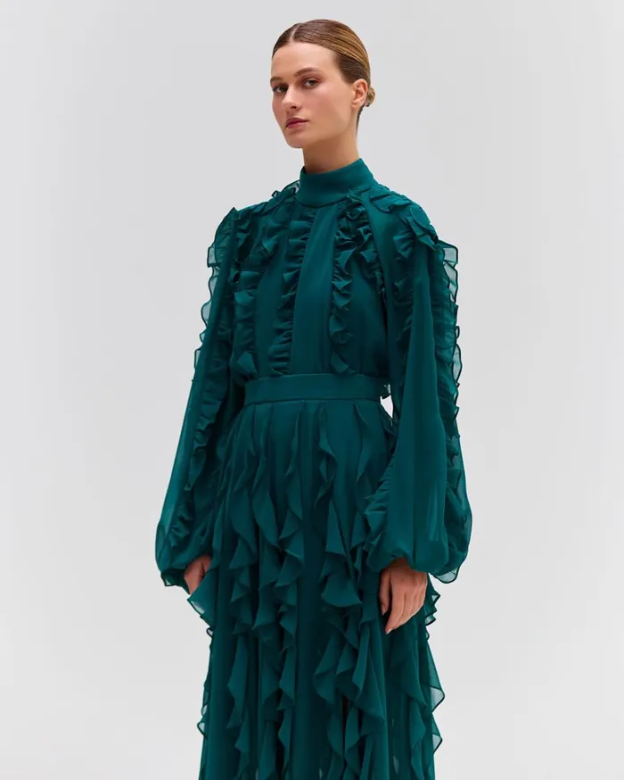 Matching Sets Women Patbo Ruffle High Neck Blouse Galapagos