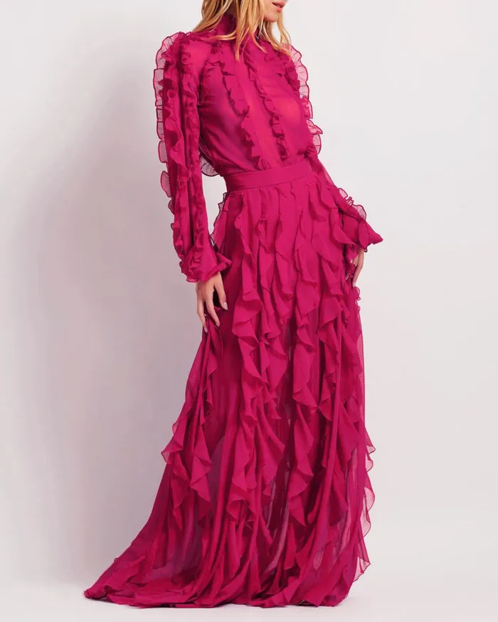 Matching Sets Women Patbo Ruffle Maxi Skirt Fuchsia