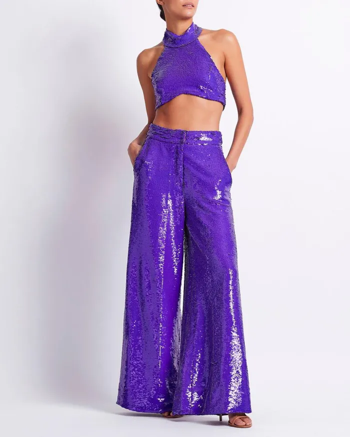 Matching Sets Women Patbo Sequin Wide Leg Pant Purple