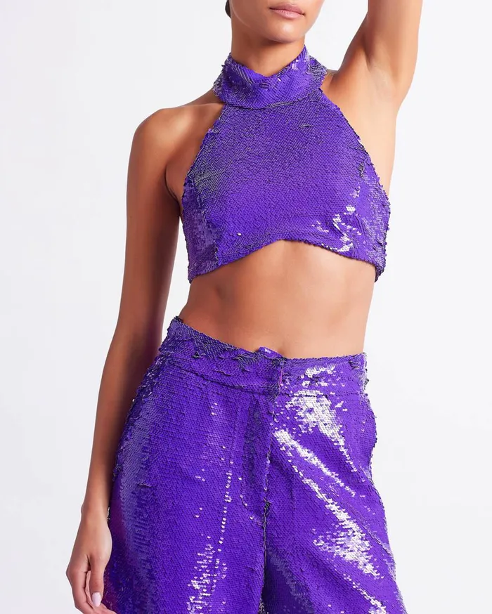 Matching Sets Women Patbo Sequin Wide Leg Pant Purple