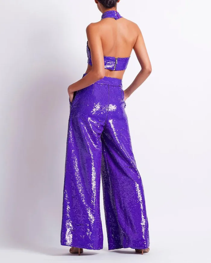Matching Sets Women Patbo Sequin Wide Leg Pant Purple