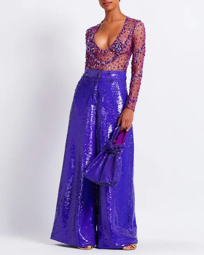 Matching Sets Women Patbo Sequin Wide Leg Pant Purple