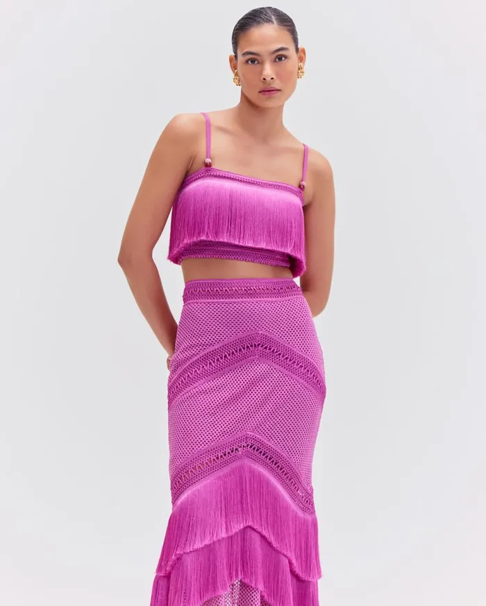 Matching Sets Women Patbo Sleeveless Fringe Cropped Top Cerise