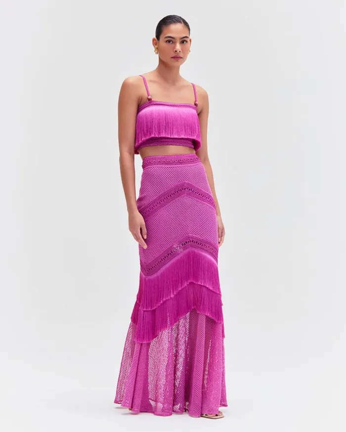 Matching Sets Women Patbo Sleeveless Fringe Cropped Top Cerise