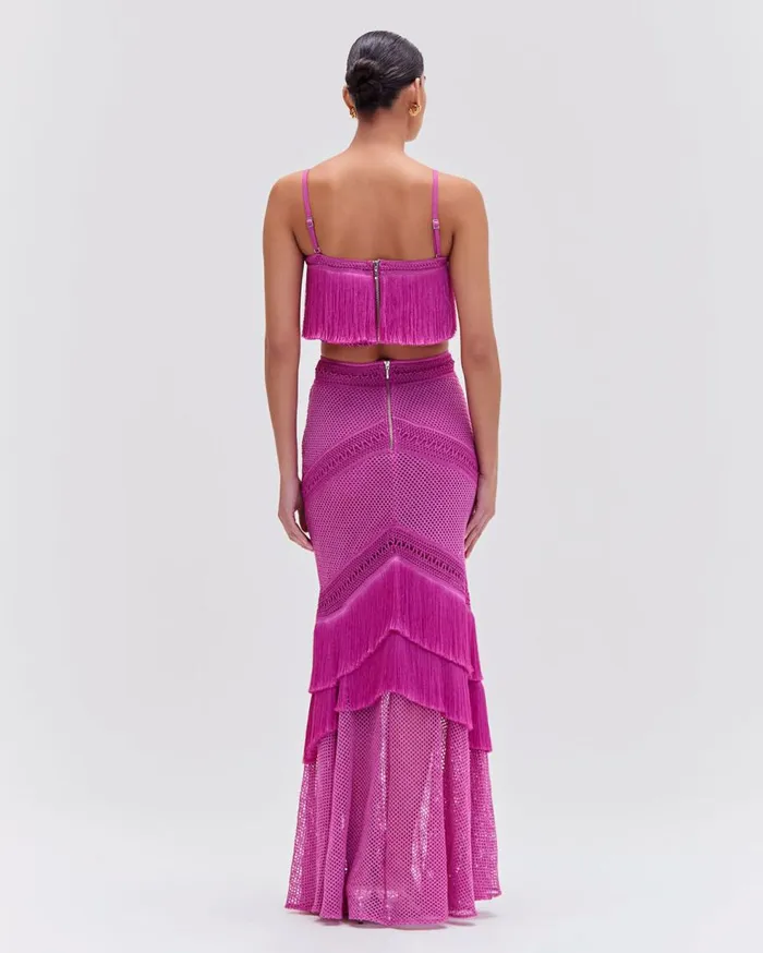 Matching Sets Women Patbo Sleeveless Fringe Cropped Top Cerise