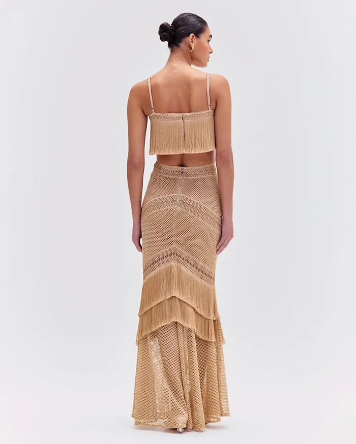Matching Sets Women Patbo Sleeveless Fringe Cropped Top Gold