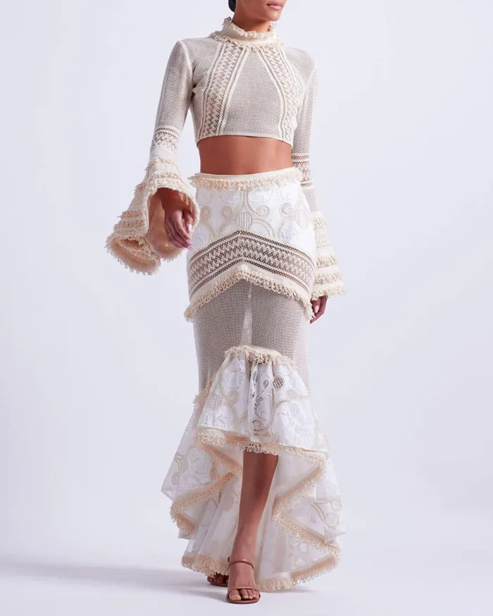 Matching Sets Women Patbo Woven Bell Sleeve Cropped Top Wheat