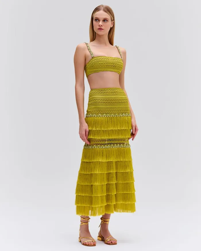 Matching Sets Women Patbo Woven Fringe Midi Skirt Absinthe
