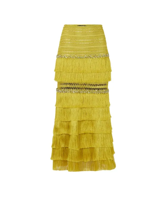 Matching Sets Women Patbo Woven Fringe Midi Skirt Absinthe
