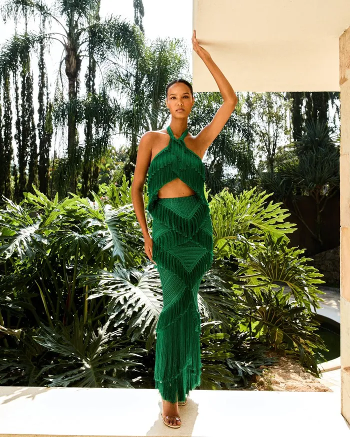 Matching Sets Women Patbo Woven Fringe Trim Maxi Skirt Jade