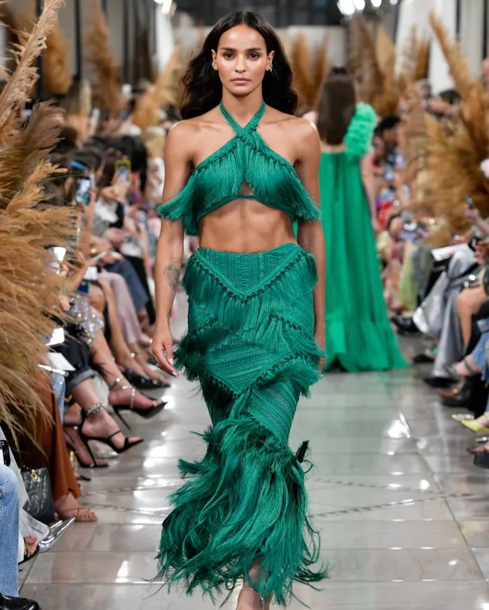 Matching Sets Women Patbo Woven Fringe Trim Maxi Skirt Jade