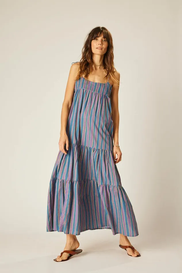 Melanie Dress Batik Stripe Lavender Women Natalie Martin Dresses