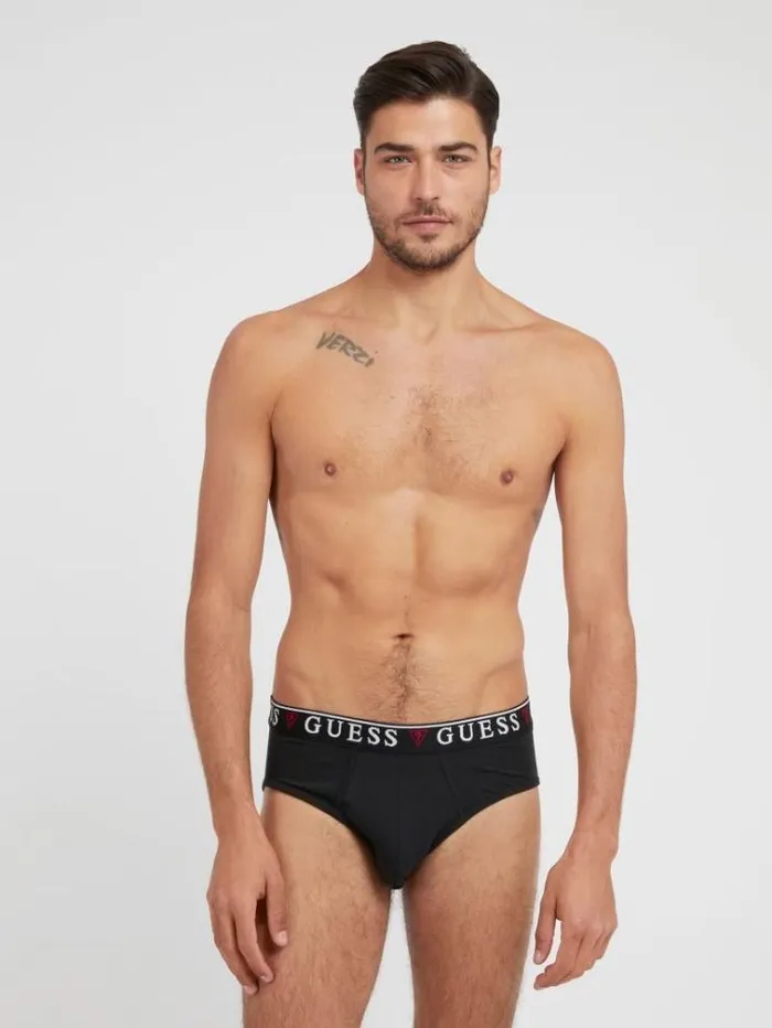 Men 3 Pack Briefs With Logo Band White Guess Underwear
