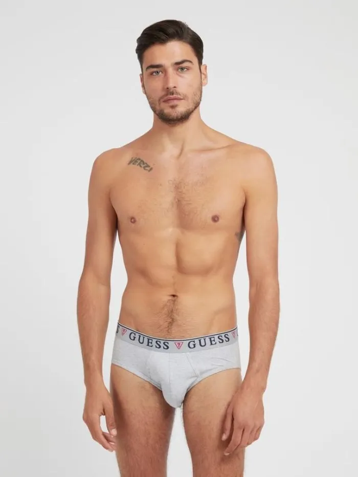 Men 3 Pack Briefs With Logo Band White Guess Underwear