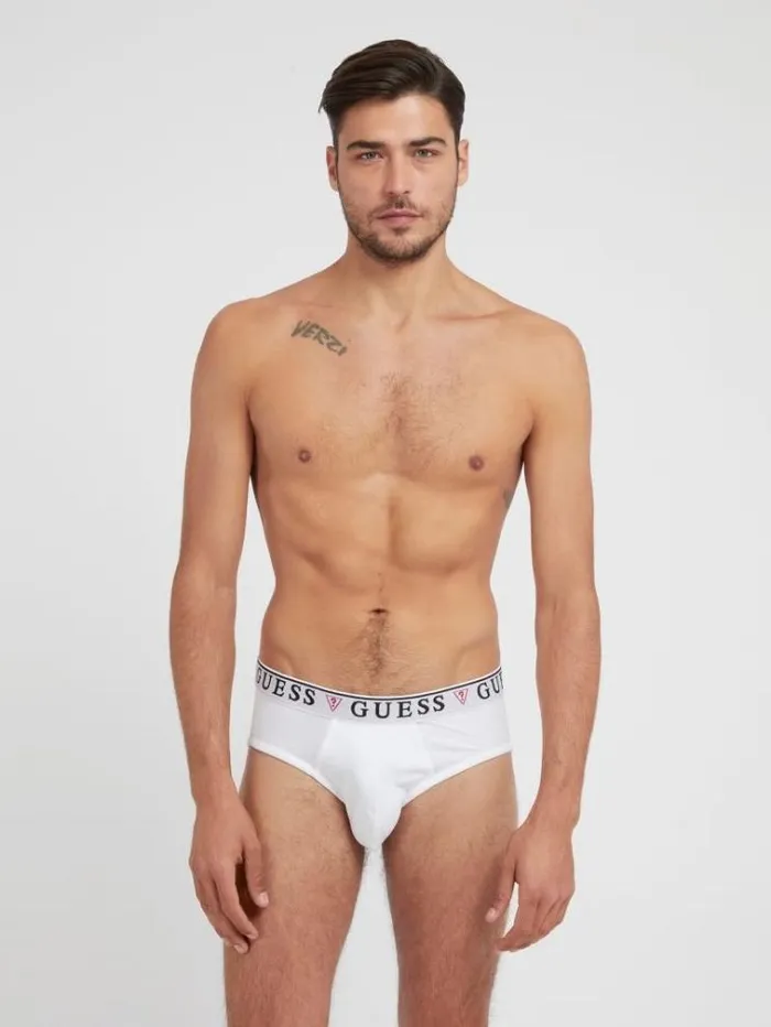 Men 3 Pack Briefs With Logo Band White Guess Underwear