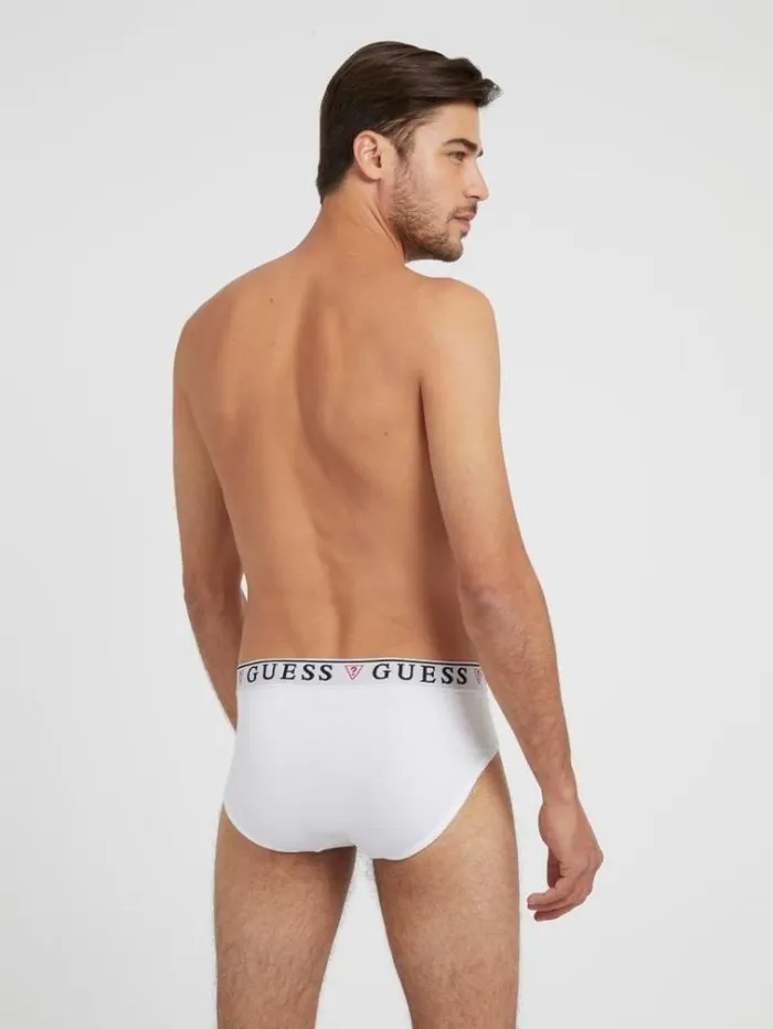 Men 3 Pack Briefs With Logo Band White Guess Underwear