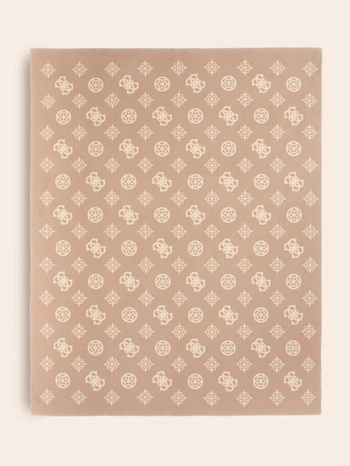 Men 4g And Peony Logo Pile Blanket Beige Guess Home Collection