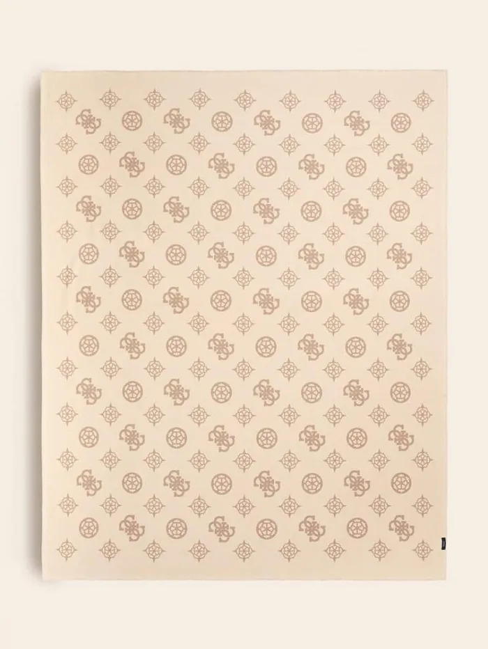 Men 4g And Peony Logo Pile Blanket Beige Guess Home Collection