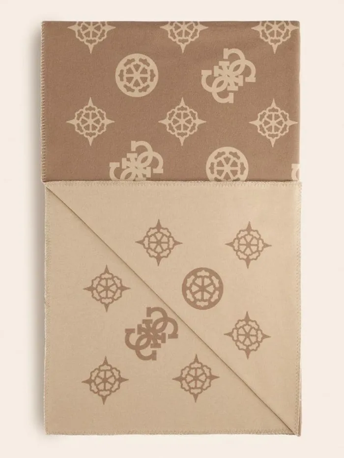Men 4g And Peony Logo Pile Blanket Beige Guess Home Collection