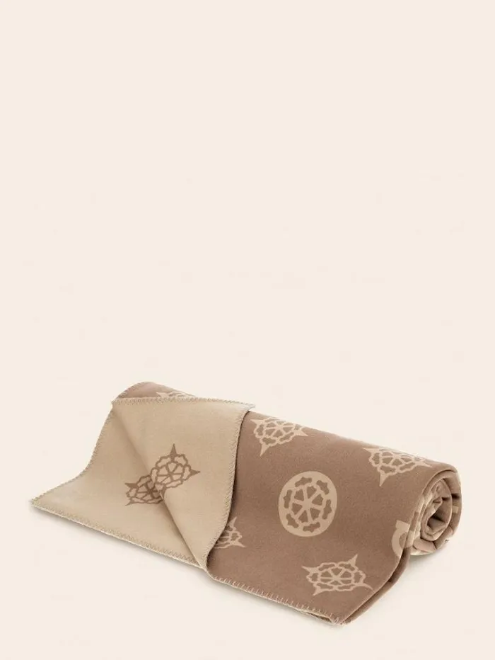 Men 4g And Peony Logo Pile Blanket Beige Guess Home Collection