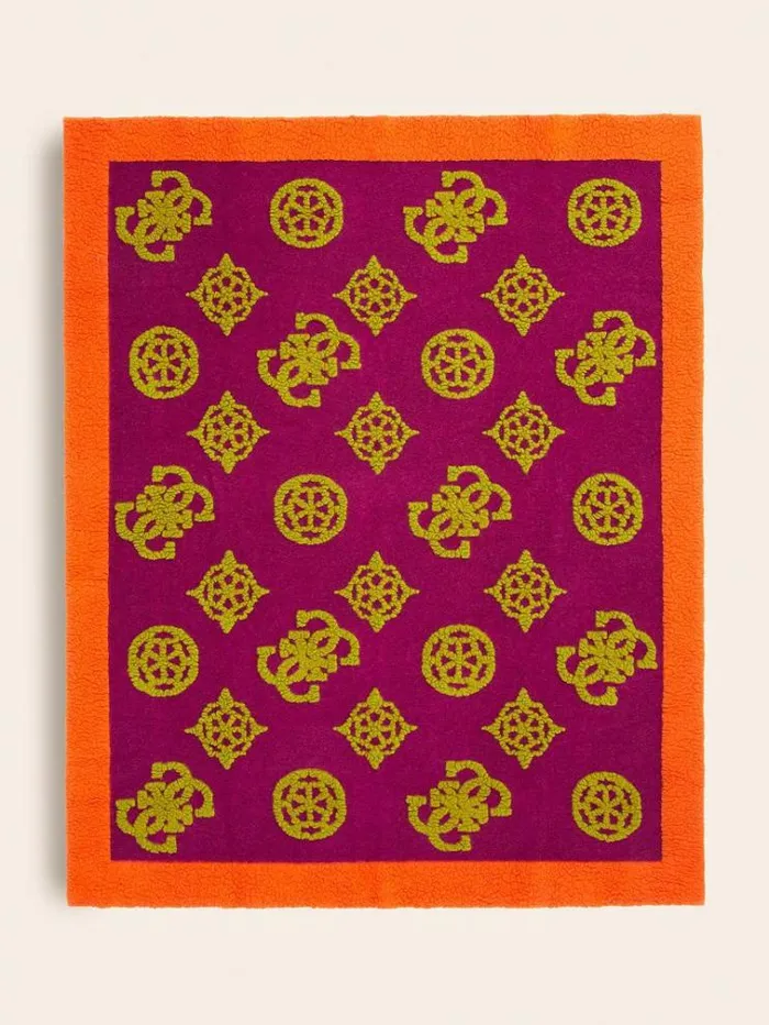 Men 4g And Peony Logo Wool Blanket Multicolor Pattern Guess Home Collection