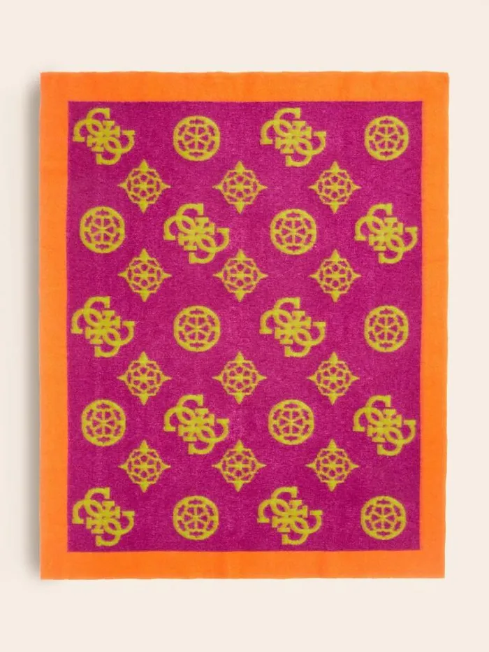 Men 4g And Peony Logo Wool Blanket Multicolor Pattern Guess Home Collection