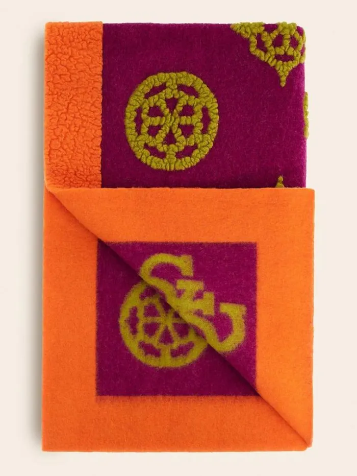 Men 4g And Peony Logo Wool Blanket Multicolor Pattern Guess Home Collection