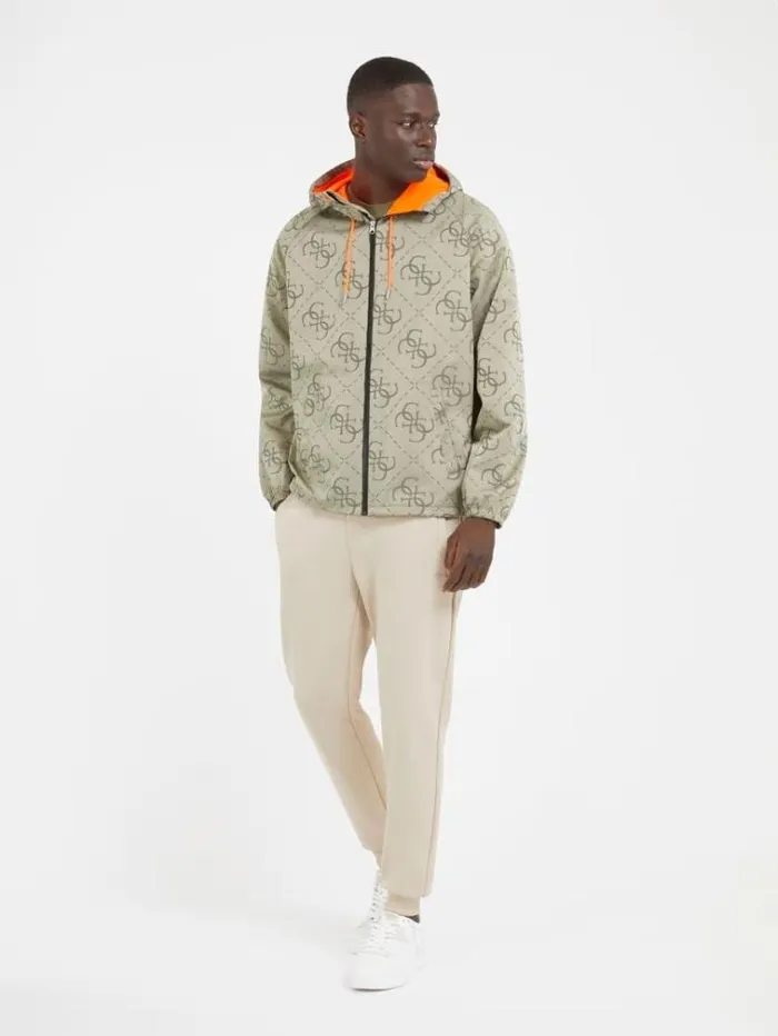 Men 4g Logo Print Windbreaker Green Multi Guess Coats And Jackets