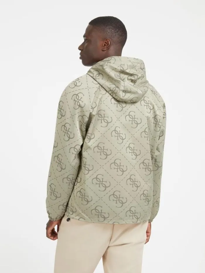 Men 4g Logo Print Windbreaker Green Multi Guess Coats And Jackets