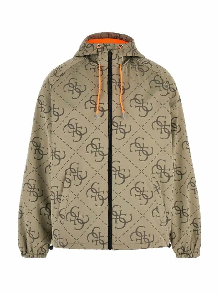 Men 4g Logo Print Windbreaker Green Multi Guess Coats And Jackets