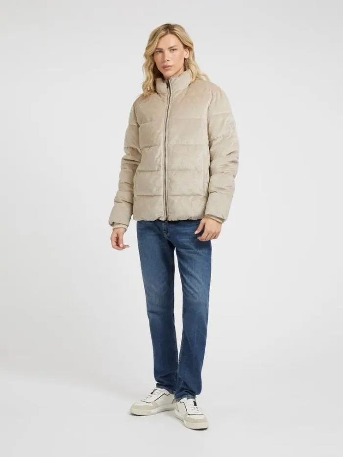Men 4g Logo Velvet Puffer Beige Guess Coats And Jackets