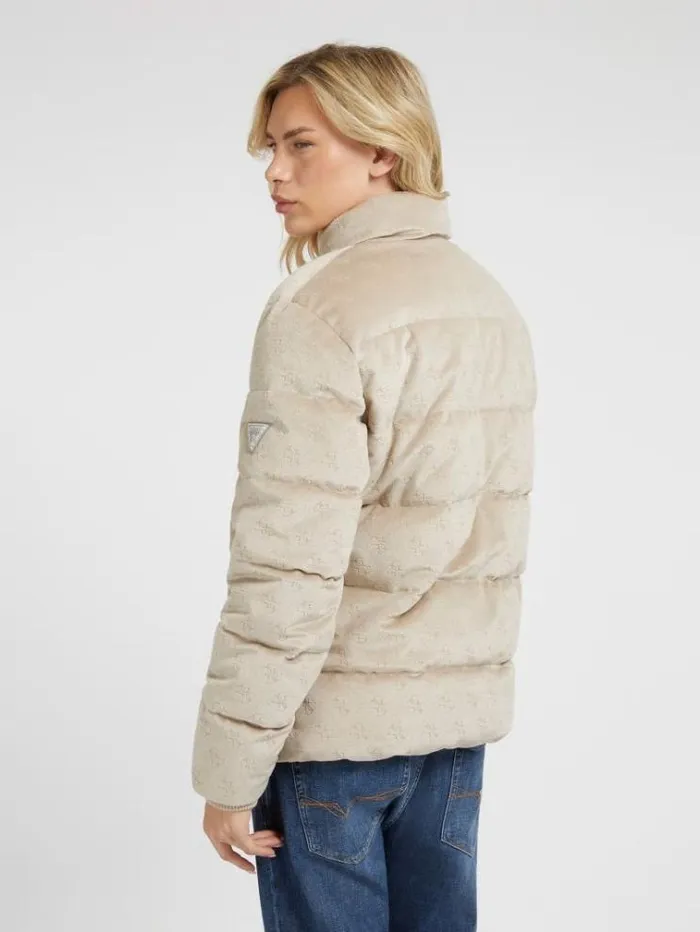 Men 4g Logo Velvet Puffer Beige Guess Coats And Jackets