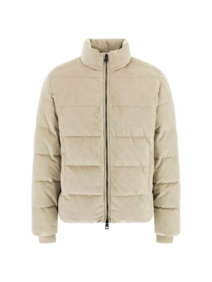 Men 4g Logo Velvet Puffer Beige Guess Coats And Jackets