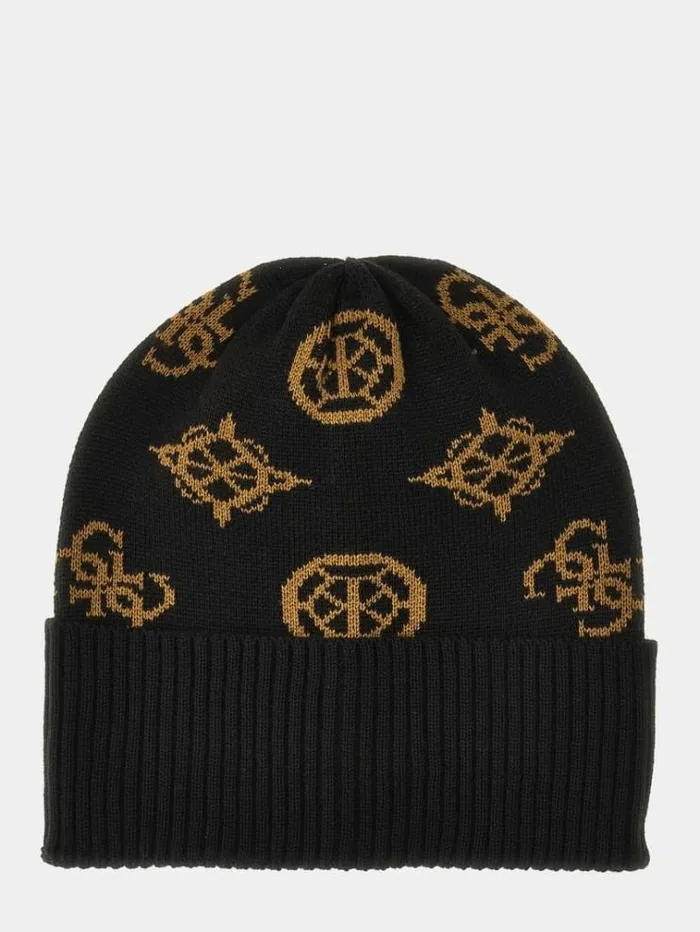 Men 4g Peony Logo Beanie Brown Multi Guess Scarves Hats Gloves