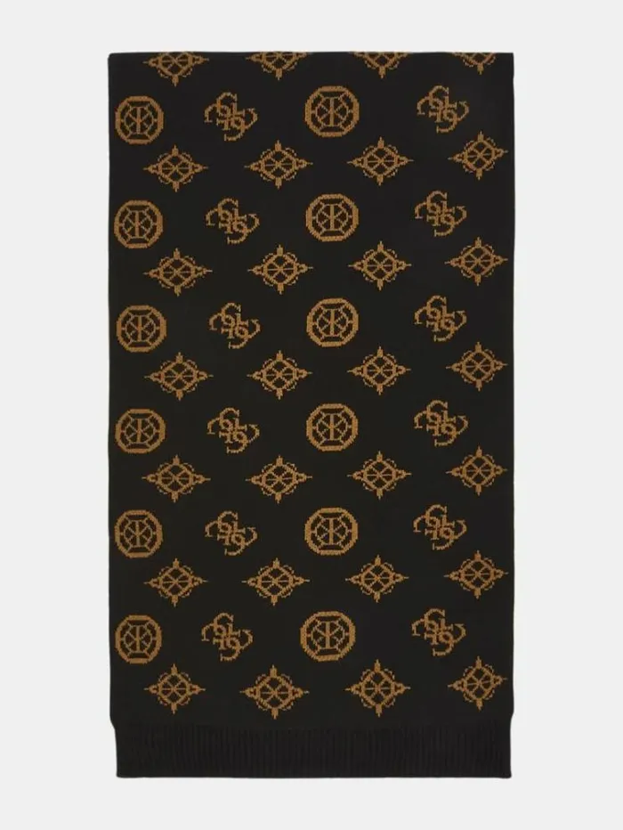 Men 4g Peony Logo Scarf Brown Multi Guess Scarves Hats Gloves