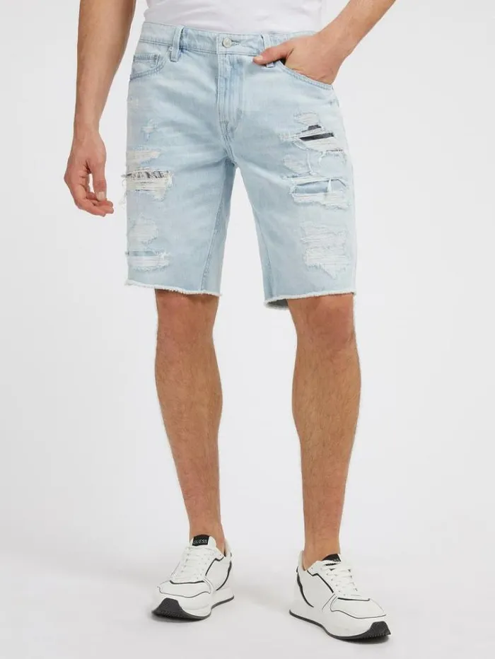 Men Abrasions Denim Shorts Light Blue Guess Shorts
