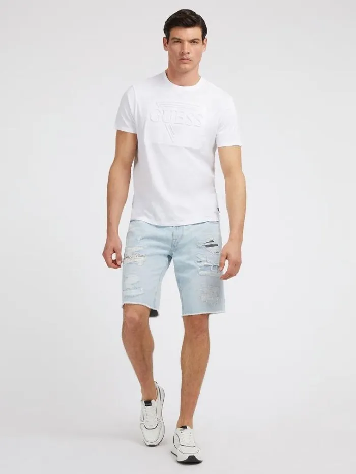 Men Abrasions Denim Shorts Light Blue Guess Shorts