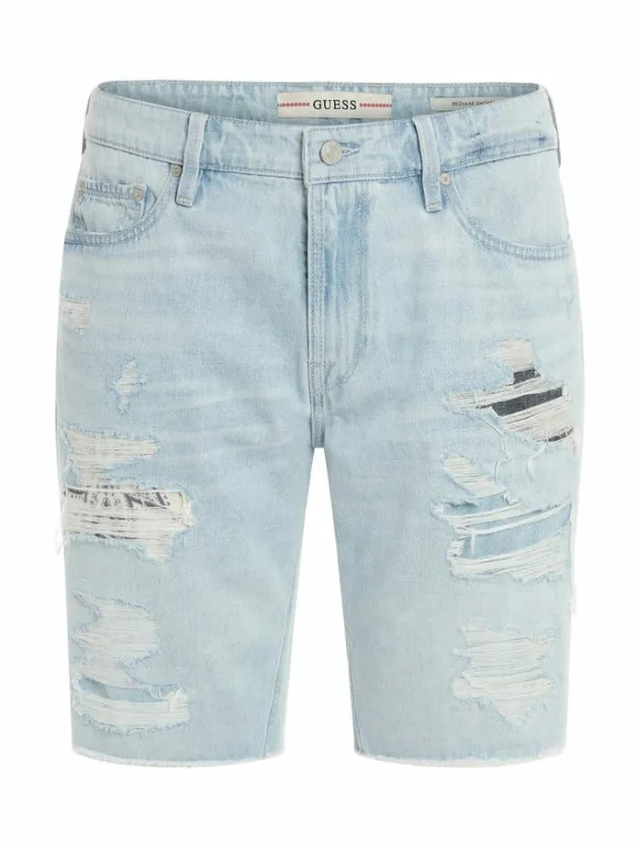 Men Abrasions Denim Shorts Light Blue Guess Shorts