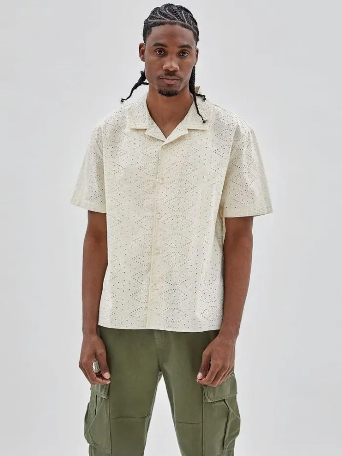 Men All Over Embroidery Shirt White Guess Shirts