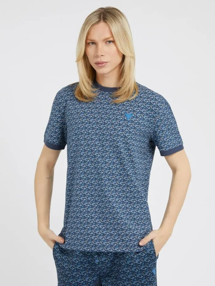 Men All Over G Cube Logo Tshirt Blue Multi Guess Activewear