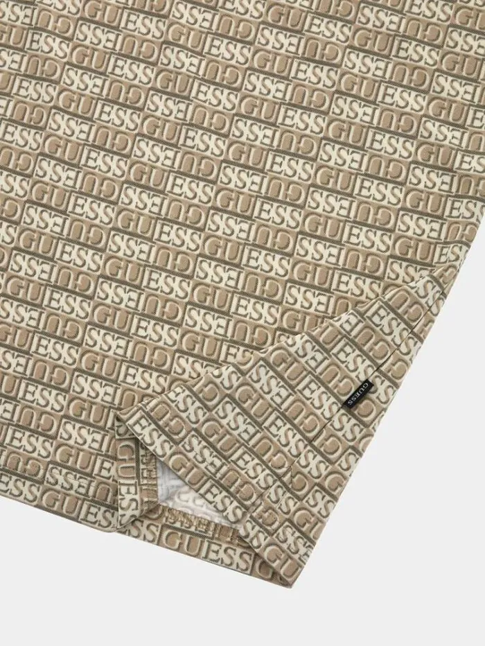 Men All Over Logo Polo Multi Beige Guess Tshirts And Polo Shirts