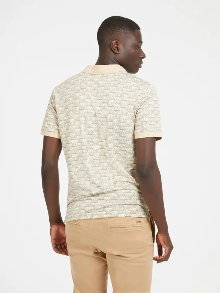 Men All Over Logo Polo Multi Beige Guess Tshirts And Polo Shirts