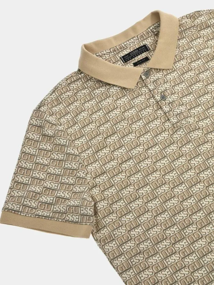 Men All Over Logo Polo Multi Beige Guess Tshirts And Polo Shirts