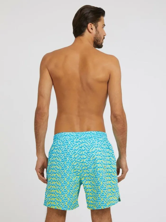 Men All Over Logo Print Medium Swim Trunk Blue Multi Guess Beachwear