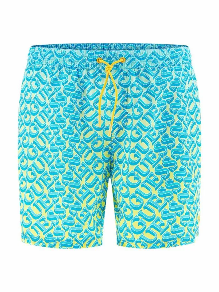 Men All Over Logo Print Medium Swim Trunk Blue Multi Guess Beachwear