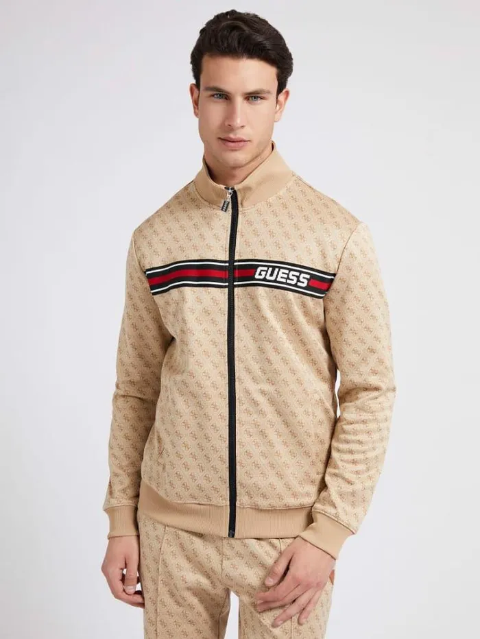Men All Over Logo Sweatshirt Multi Beige Guess Knitwear And Sweatshirts